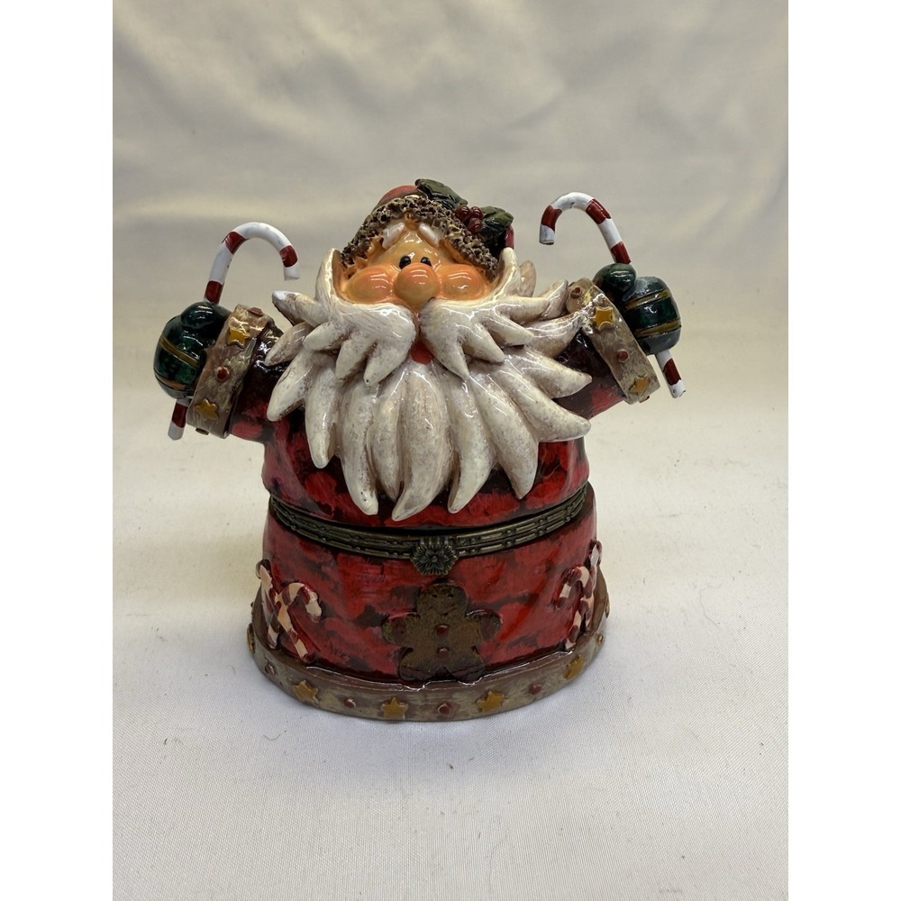 Santa Claus Trinket Box Hand-Painted Ceramic Hinged Christmas Figurine